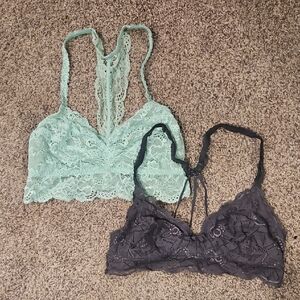 Victoria's Secret & Aerie Lace Bralette Bundle - Mint Green & Charcoal Size M